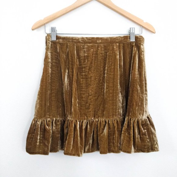 Loveshackfancy Eliza Gold Velvet Mini Skirt 6 - Picture 3 of 5